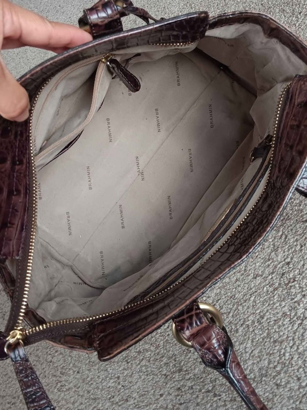 Brahmin Croc-Embossed Leather Tote in Dark Mahogany - Picture 5 of 10